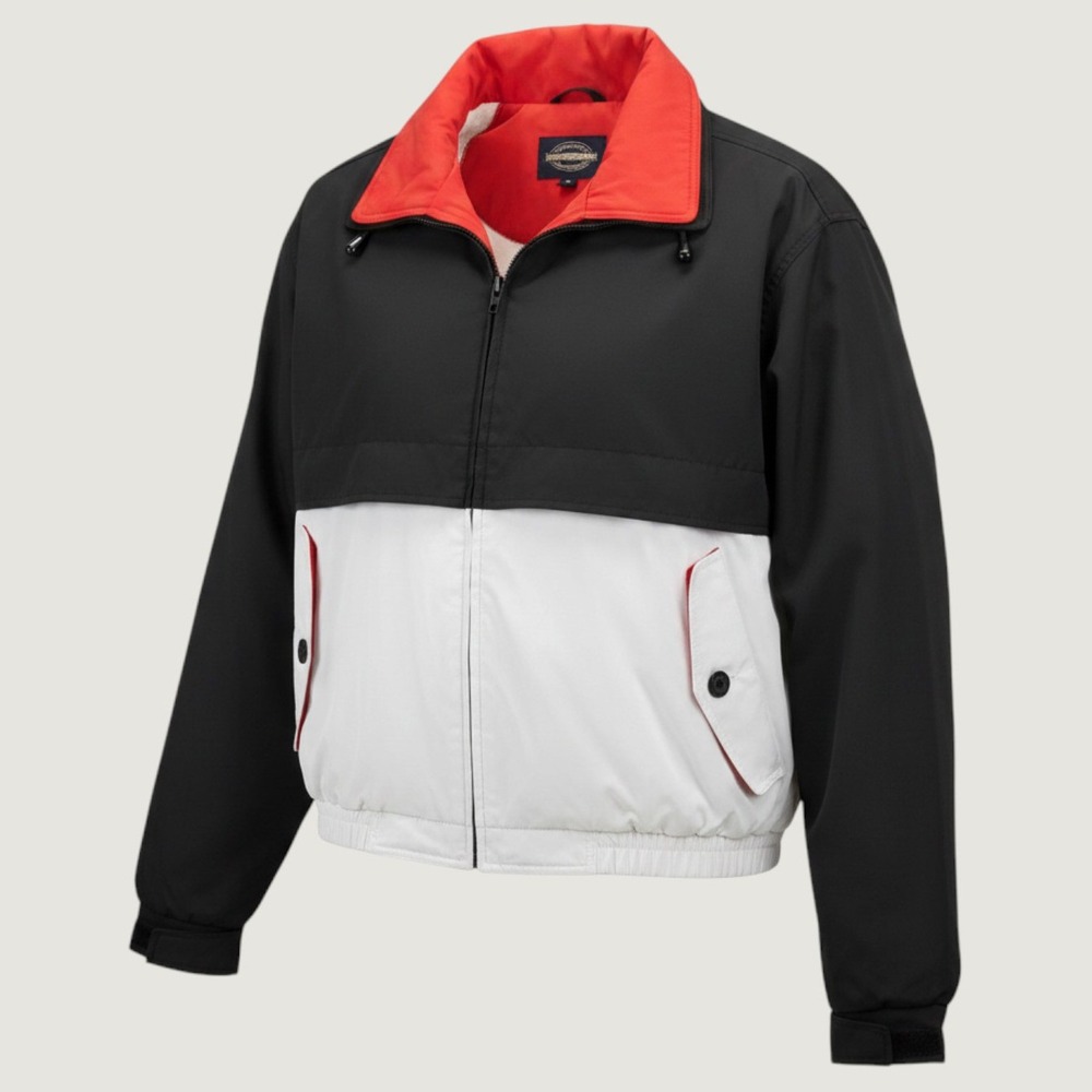 Towncraft Jacket Mens L Black White Red Colorblock Vintage Full Zip Windbreaker